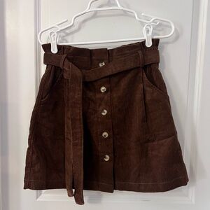 Brown Corduroy Button-Front Skirt